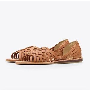 Nisolo Topanga Woven Peeptoe Flat in Almond